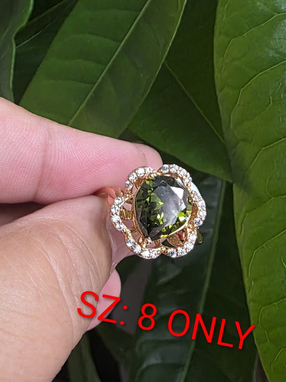 18k Rose Plated Women's Green Gemstone Halo Ring in Rose Gold